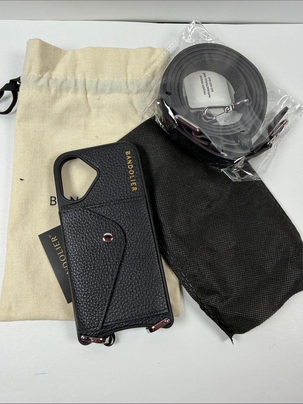 Bandolier Black Pebbled Leather Phone Case with Detachable Strap